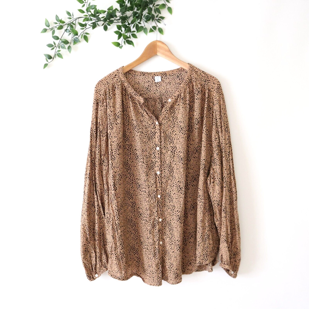 Old Navy Women's Long Sleeve Brown & Black Animal Print Button Front Top XXL